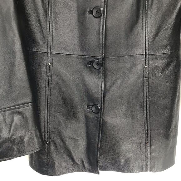 East 5th Black 100% Genuine Leather Button Up Hip Length Classic Jacket - Picture 6 of 16